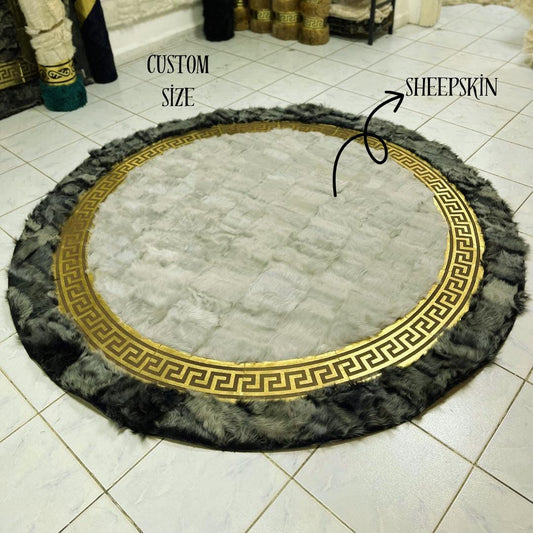 Quality Gray Sheepskin Rug, Gray Round Sheepskin Rug, Rugs for Living Room, Sheepskin Area Rugs, Patchwork Area Rugs, Fluffy Area Rugs