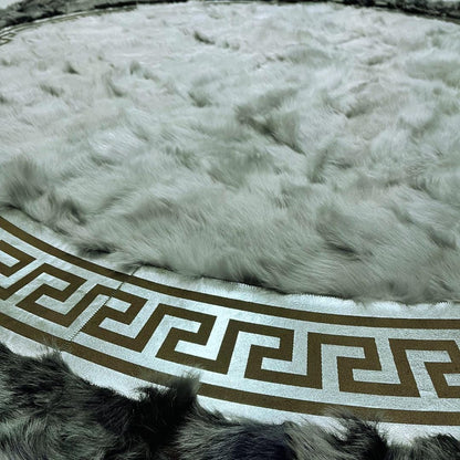 Round Gray Sheepskin Rug - Handmade Area Rug - Round Patchwork Rug - Natural Sheepskin Rug for Living Room - Leather Rug - New Home Gift
