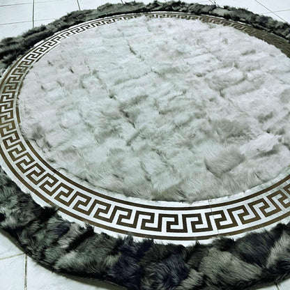 Round Gray Sheepskin Rug - Handmade Area Rug - Round Patchwork Rug - Natural Sheepskin Rug for Living Room - Leather Rug - New Home Gift