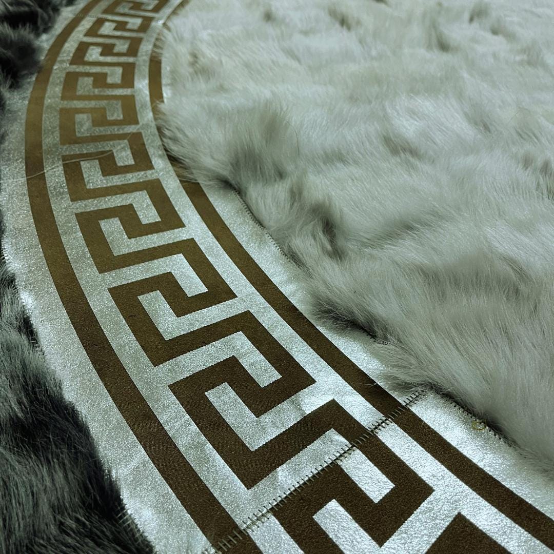 Round Gray Sheepskin Rug - Handmade Area Rug - Round Patchwork Rug - Natural Sheepskin Rug for Living Room - Leather Rug - New Home Gift