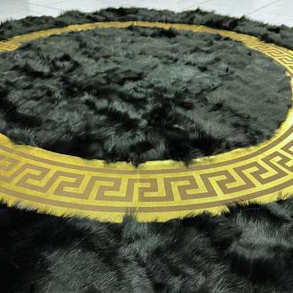 Black Sheepskin Rug, Black-Gold Round Sheepskin Rug, Sheepskin Area Rugs, Natural Soft Area Rug, Rugs For Living Room, Round Area Rugs