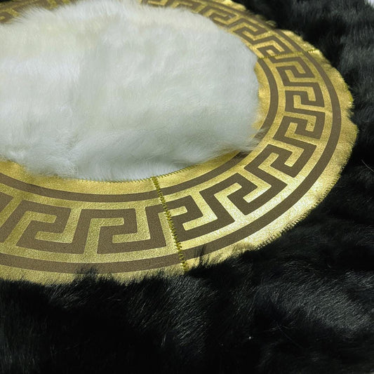 Luxurious Black Sheepskin Rug, Black-White Round Area Rug for Living Room Decor, Sheepskin Round Rug, Rugs For Living Room, Round Area Rugs