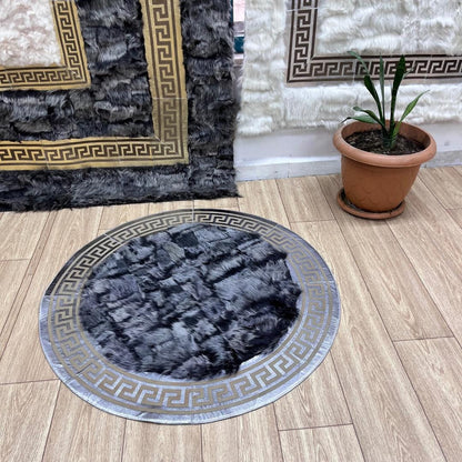 Luxury Gray Sheepskin Rug, Patchwork Sheepskin Rug, Sheepskin Round Rug, Natural Soft Rugs, Soft Fur Rugs For Living Room, Round Area Rug