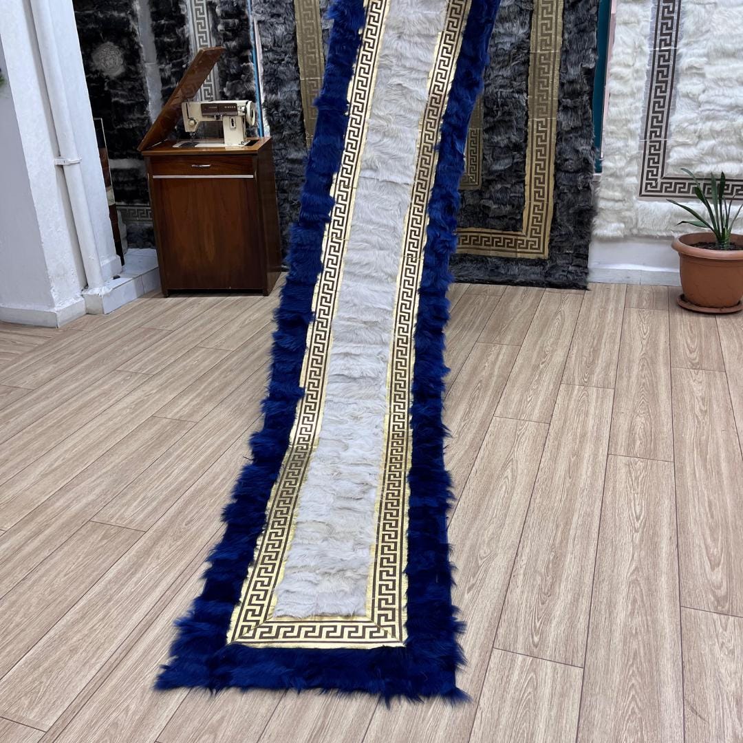 Blue-Gold Sheepskin Rug - Soft Shaggy Area Rug for Living Room & Office, Luxury Blue-White Natural Rug, Cozy Home Decor, New Home Gifts