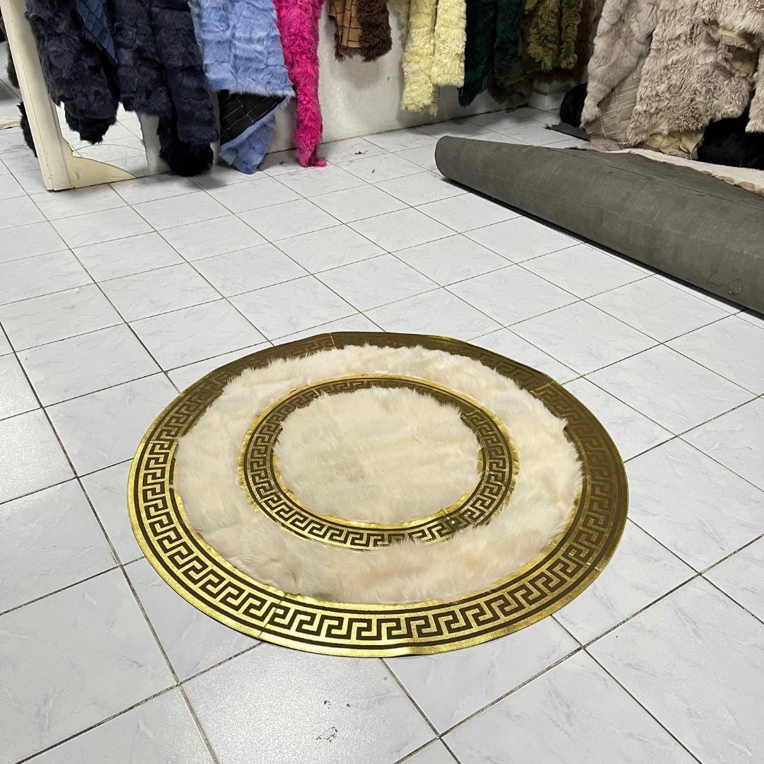 Luxury Cream Sheepskin Rug, Cream-Gold Sheepskin Round Rug, Wool Area Rugs, Rugs for Living Room, New Home Gift, Round Area Rugs