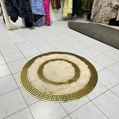 Luxury Cream Sheepskin Rug, Cream-Gold Sheepskin Round Rug, Wool Area Rugs, Rugs for Living Room, New Home Gift, Round Area Rugs