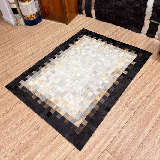 Natural Black-White Cowhide Runner Rug, Real Cowhide Handmade Rugs, Patchwork Rugs for Bedroom Decor, Housewarming Gift, Cowhide Area Rugs