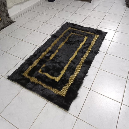 Black Sheepskin Rug, Black-Gold Sheepskin Fur Rug, Fluffy Area Rugs, Wool Area Rugs, Rugs For Living Room, Home Decor Rug, Mother's Day Gift