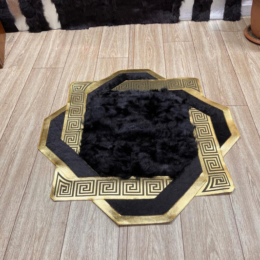 Gold and Black Cowhide Black Sheepskin Rug, Genuine Lambskin Fur Rug, Sheepskin Fur Rugs, Fluffy Area Rugs, Wool Area Rugs, New Home Gift