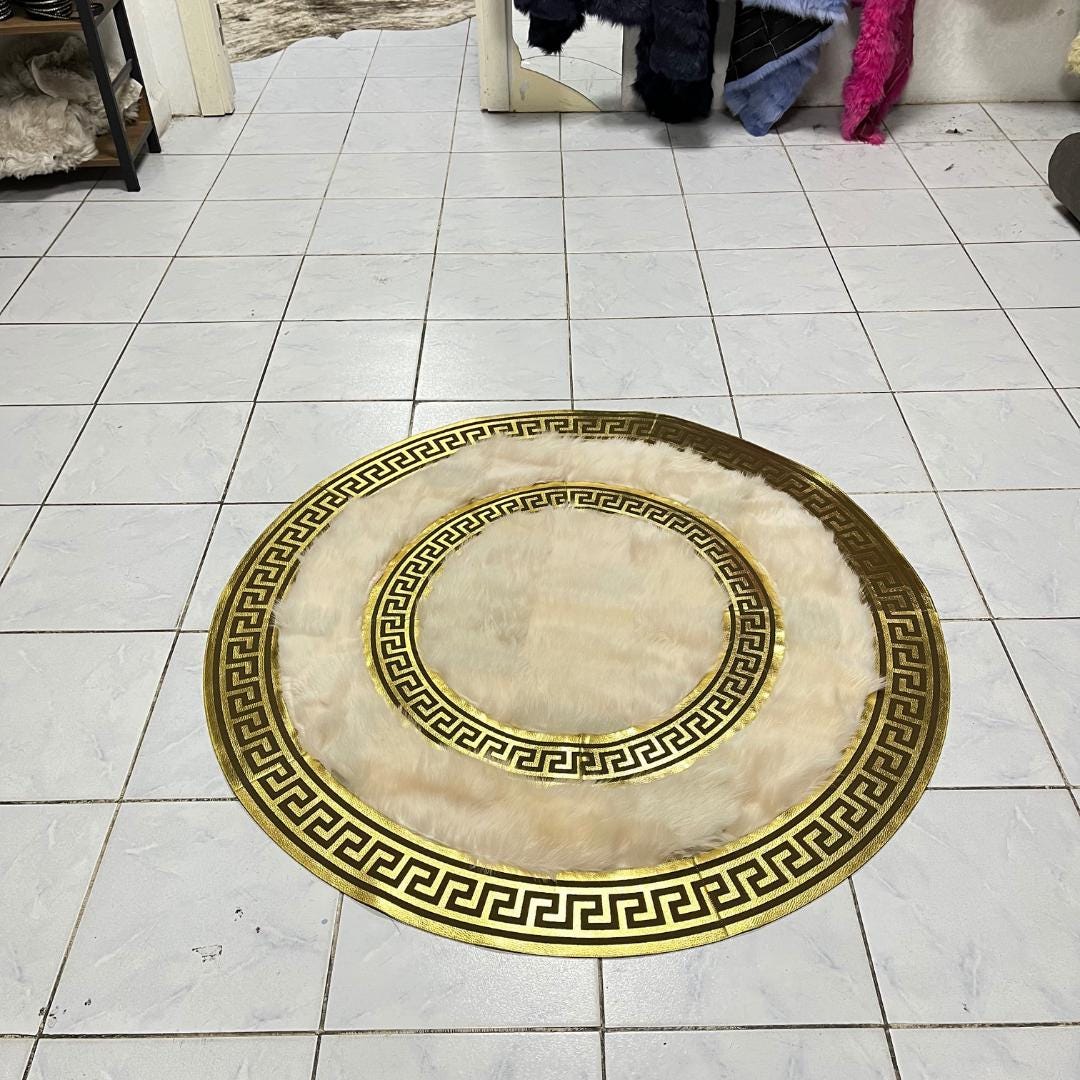 Luxury Cream Sheepskin Rug, Cream-Gold Sheepskin Round Rug, Wool Area Rugs, Rugs for Living Room, New Home Gift, Round Area Rugs
