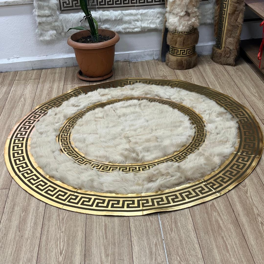 Luxury Beige Round Sheepskin Rug - BuzzLeatherCarpetLuxury Beige Round Sheepskin Rug
