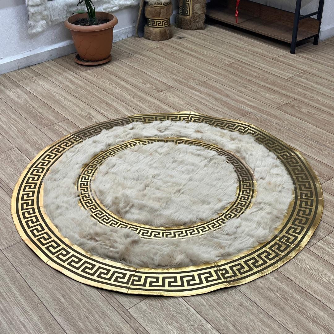 Luxury Beige Round Sheepskin Rug - BuzzLeatherCarpetLuxury Beige Round Sheepskin Rug