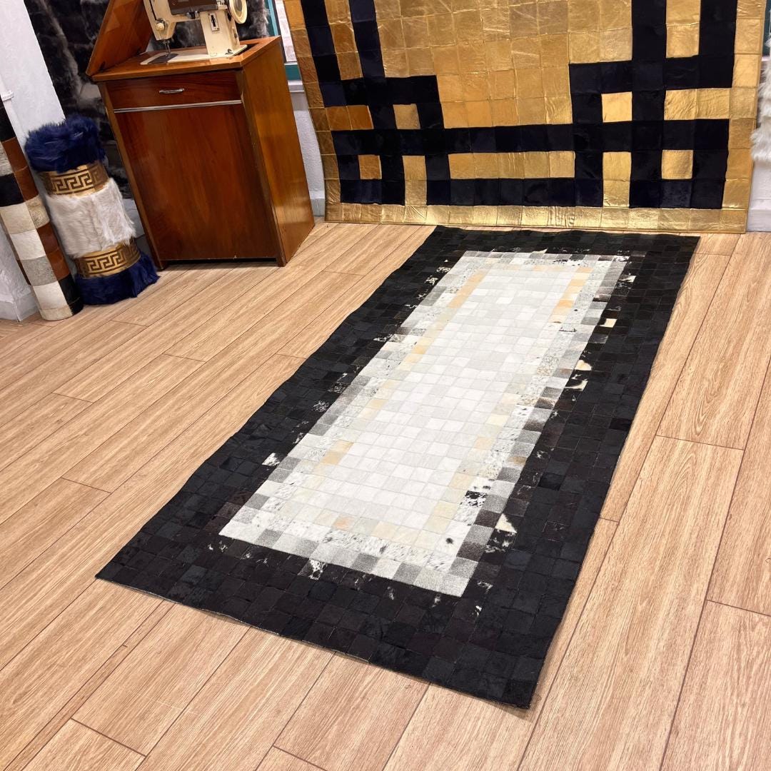 Natural Black & White Cowhide Patchwork Rug - BuzzLeatherCarpetNatural Black & White Cowhide Patchwork Rug