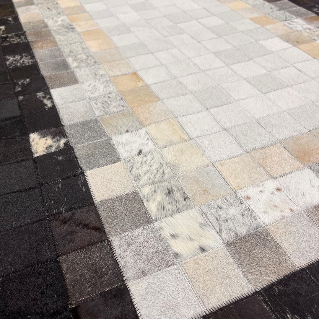 Natural Black & White Cowhide Patchwork Rug - BuzzLeatherCarpetNatural Black & White Cowhide Patchwork Rug