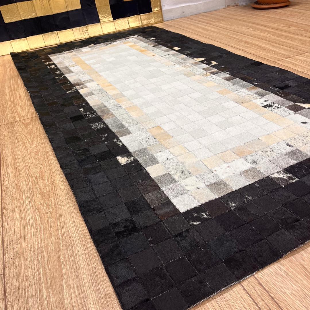 Natural Black & White Cowhide Patchwork Rug - BuzzLeatherCarpetNatural Black & White Cowhide Patchwork Rug
