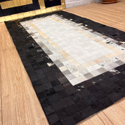 Natural Black & White Cowhide Patchwork Rug - BuzzLeatherCarpetNatural Black & White Cowhide Patchwork Rug