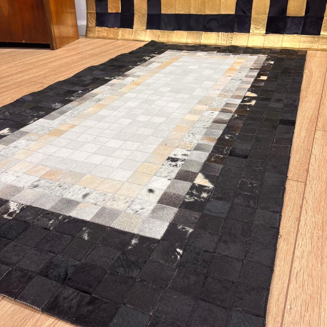 Natural Black & White Cowhide Patchwork Rug - BuzzLeatherCarpetNatural Black & White Cowhide Patchwork Rug