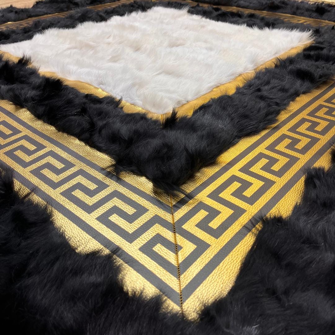 Natural Black - White Sheepskin Fur Rug - BuzzLeatherCarpetNatural Black - White Sheepskin Fur Rug
