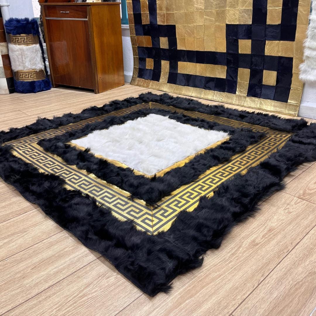 Natural Black - White Sheepskin Fur Rug - BuzzLeatherCarpetNatural Black - White Sheepskin Fur Rug