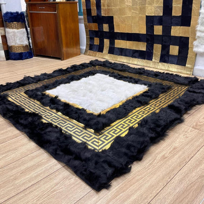 Natural Black - White Sheepskin Fur Rug - BuzzLeatherCarpetNatural Black - White Sheepskin Fur Rug