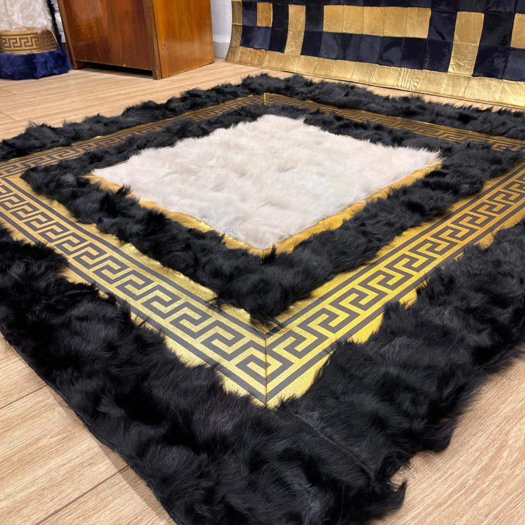 Natural Black - White Sheepskin Fur Rug - BuzzLeatherCarpetNatural Black - White Sheepskin Fur Rug