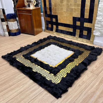 Natural Black - White Sheepskin Fur Rug - BuzzLeatherCarpetNatural Black - White Sheepskin Fur Rug