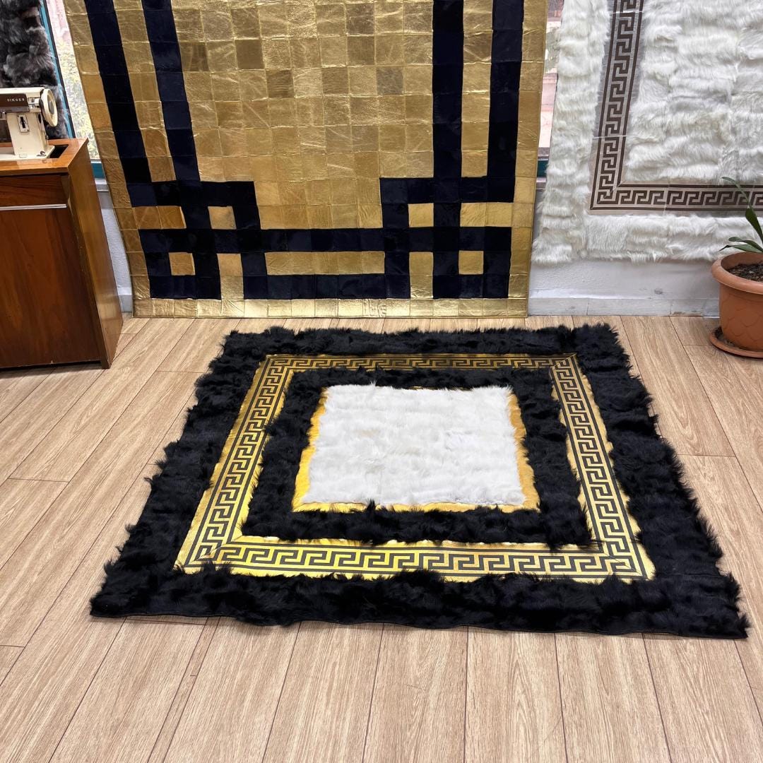 Natural Black - White Sheepskin Fur Rug - BuzzLeatherCarpetNatural Black - White Sheepskin Fur Rug