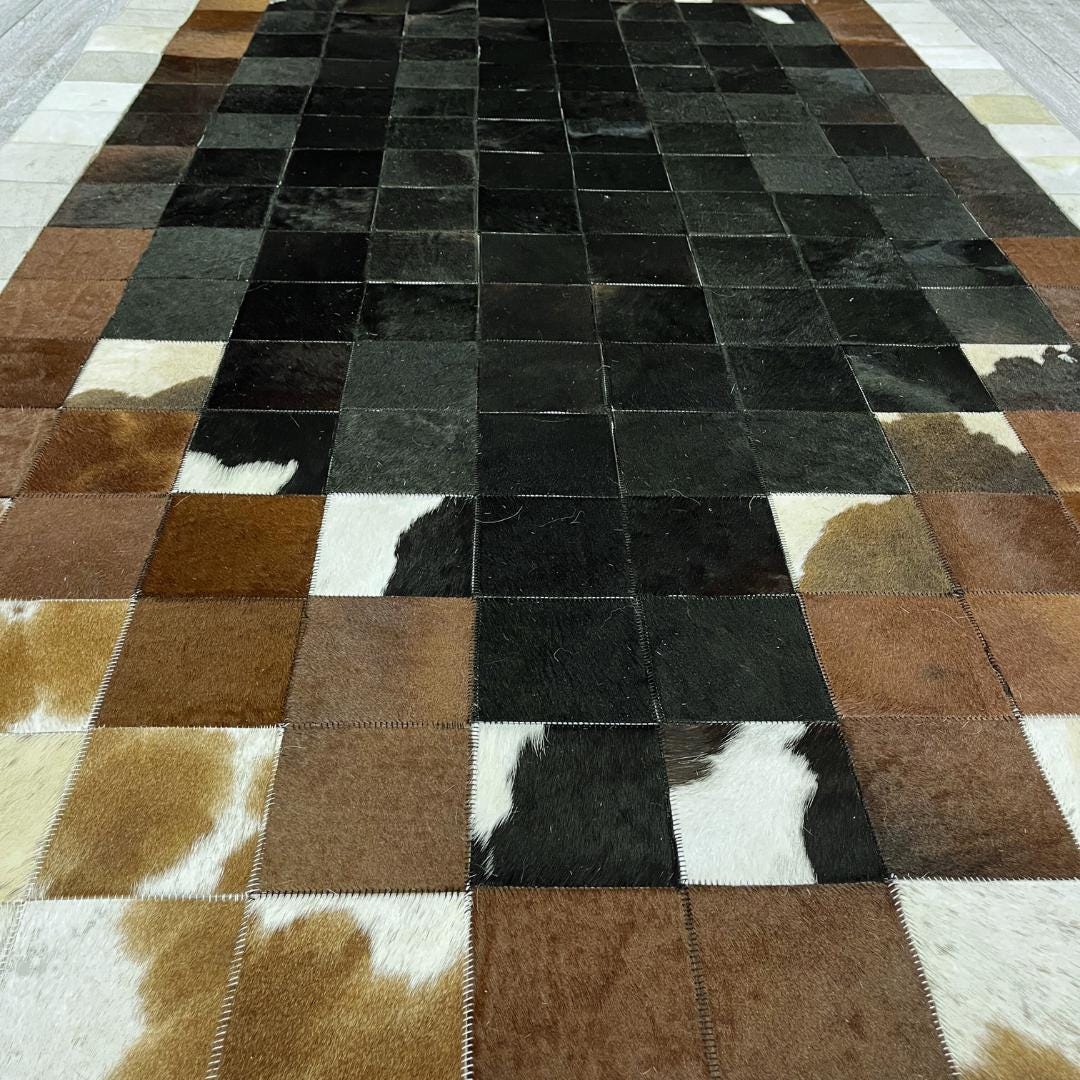 Natural White - Brown Cowhide Area Rug: Handmade Patchwork Rug - BuzzLeatherCarpetNatural White - Brown Cowhide Area Rug: Handmade Patchwork Rug