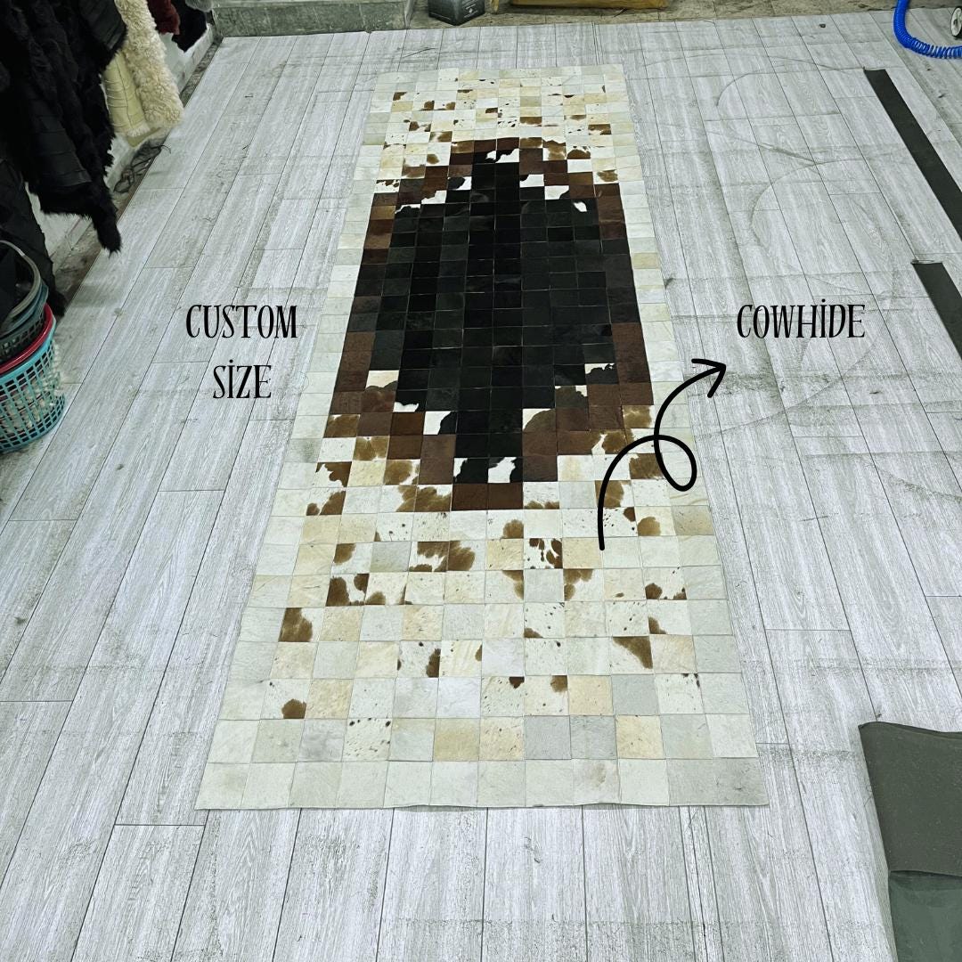 Natural White - Brown Cowhide Area Rug: Handmade Patchwork Rug - BuzzLeatherCarpetNatural White - Brown Cowhide Area Rug: Handmade Patchwork Rug