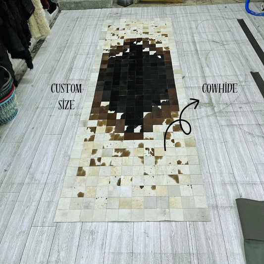 Natural White - Brown Cowhide Area Rug: Handmade Patchwork Rug - BuzzLeatherCarpetNatural White - Brown Cowhide Area Rug: Handmade Patchwork Rug