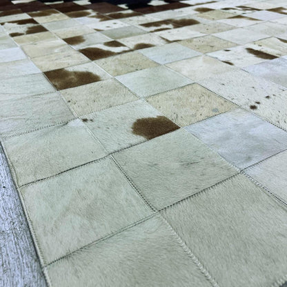 Natural White - Brown Cowhide Area Rug: Handmade Patchwork Rug - BuzzLeatherCarpetNatural White - Brown Cowhide Area Rug: Handmade Patchwork Rug