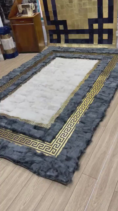 Gray-Gold Sheepskin Patchwork Rug