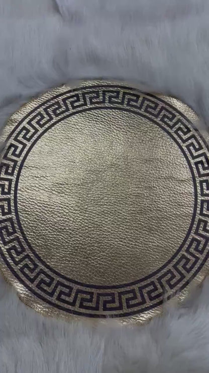 Handmade Gray-Gold Sheepskin Patchwork Rug: Wool Leather Area Rug