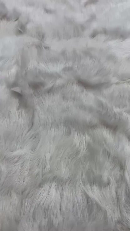 Handmade White Sheepskin Rug: Shaggy Gold Accent Real Leather Carpet