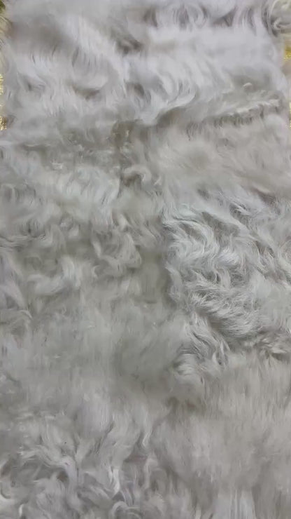 Handmade White Sheepskin Rug: Shaggy Wool Area Rug with Gold Detail