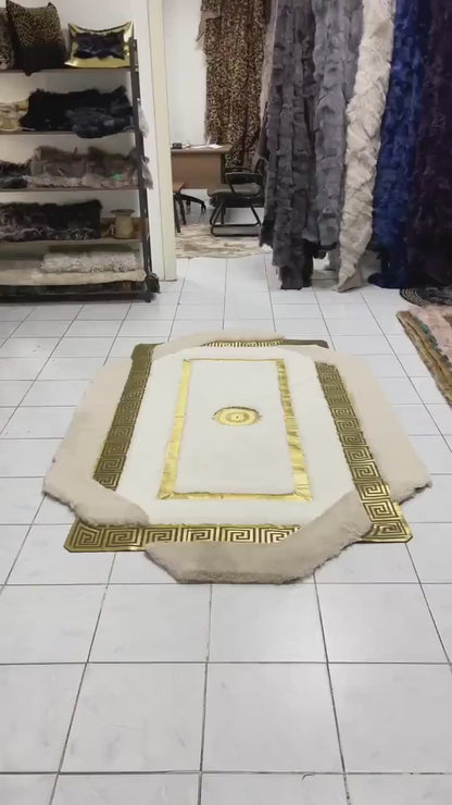 Handmade White & Beige Faux Fur Rug: Plush Shaggy Area Rug