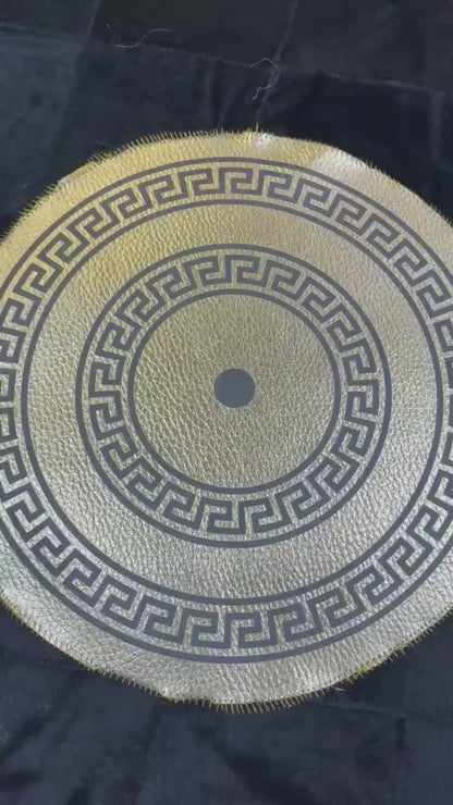 Round Black Cowhide Patchwork Rug