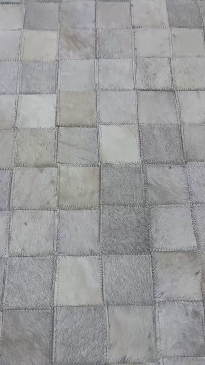 Handmade Black & White Cowhide Patchwork Runner Rug