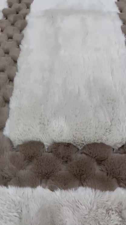 Handmade Beige Faux Leather Shag Rug