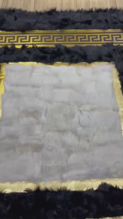 Natural Black-White Sheepskin Fur Rug