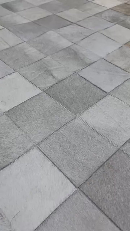 Tricolor Cowhide Patchwork Rug: Rustic Leather Area Rug