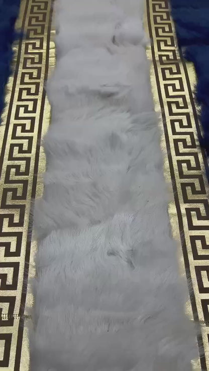 Blue & Gold Sheepskin Rug: Handcrafted Natural Area Rug (2ft x 11ft)