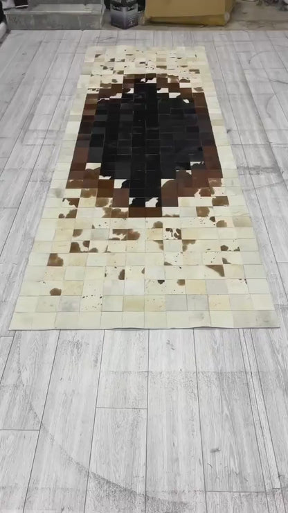 Natural White-Brown Cowhide Area Rug: Handmade Patchwork Rug