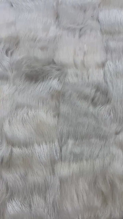 Handmade Creamy-Gold Sheepskin Patchwork Rug: Fluffy Wool Area Rug