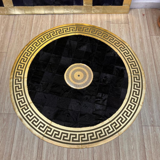 Round Black Cowhide Patchwork Rug - BuzzLeatherCarpetRound Black Cowhide Patchwork Rug