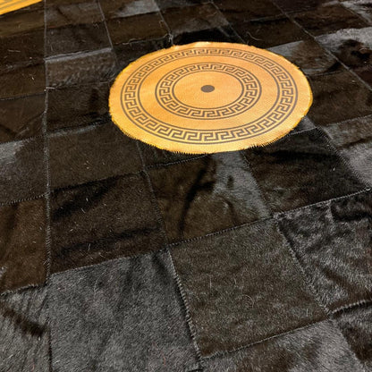 Round Black Cowhide Patchwork Rug - BuzzLeatherCarpetRound Black Cowhide Patchwork Rug