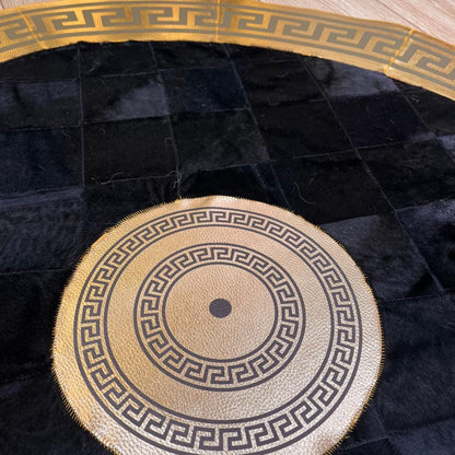 Round Black Cowhide Patchwork Rug - BuzzLeatherCarpetRound Black Cowhide Patchwork Rug