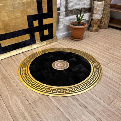 Round Black Cowhide Patchwork Rug - BuzzLeatherCarpetRound Black Cowhide Patchwork Rug