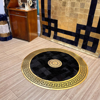 Round Black Cowhide Patchwork Rug - BuzzLeatherCarpetRound Black Cowhide Patchwork Rug