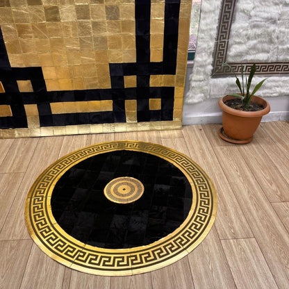 Round Black Cowhide Patchwork Rug - BuzzLeatherCarpetRound Black Cowhide Patchwork Rug